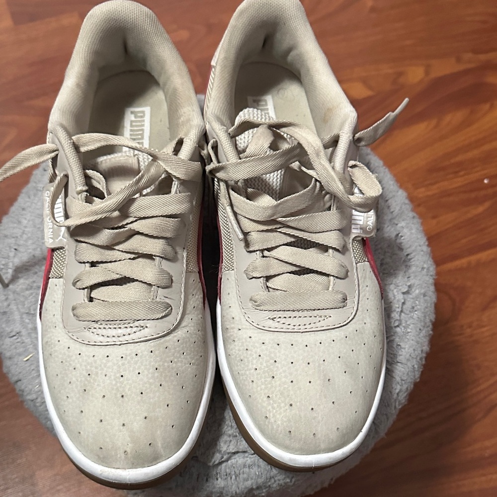 Puma Taupe and Burgundy Sneakers